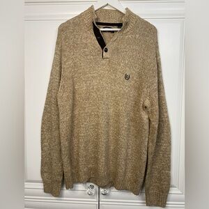 EUC Chaps Men’s Size XL 3 Button Mock Neck Sweater in Tan with Elbow Guards Top